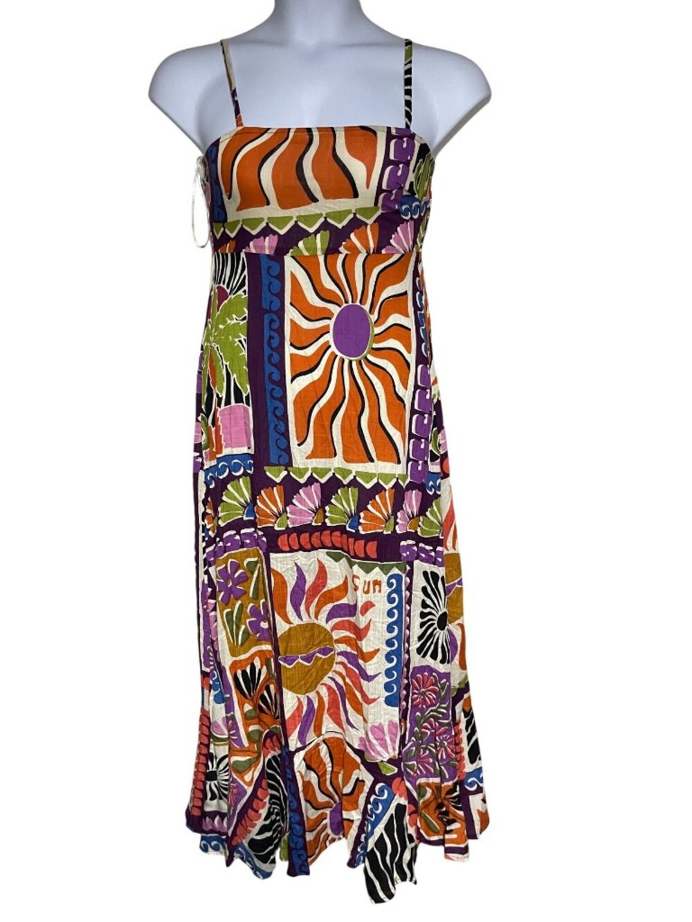 Sunburst Patchwork Maxi Dress in Orange, Purple & Green
